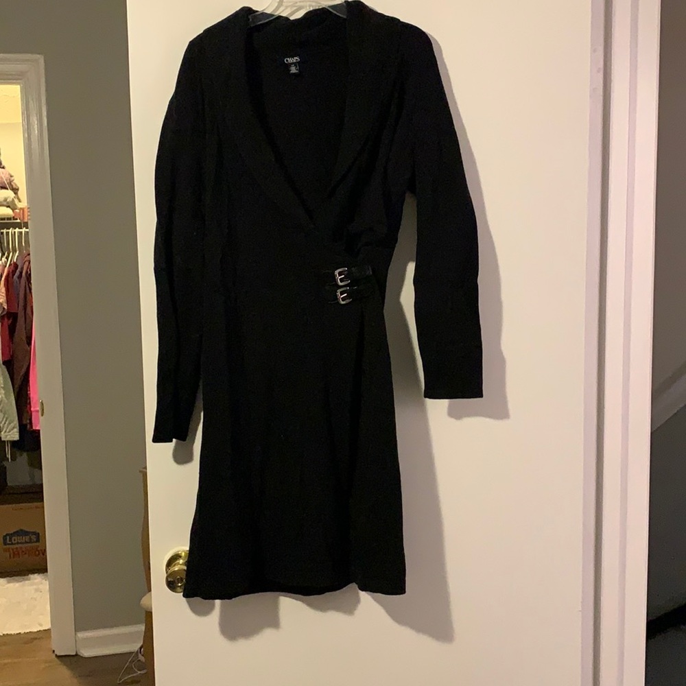 Large Chaps Black Crossover Sweater Dress